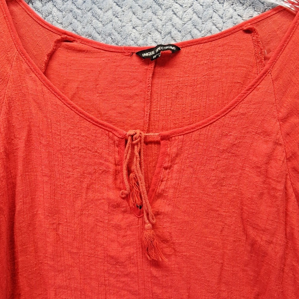 Unique Spectrum Coral Red Boho Lace Trim Tassel Blouse Top 2X Summer Comfort - Picture 2 of 9